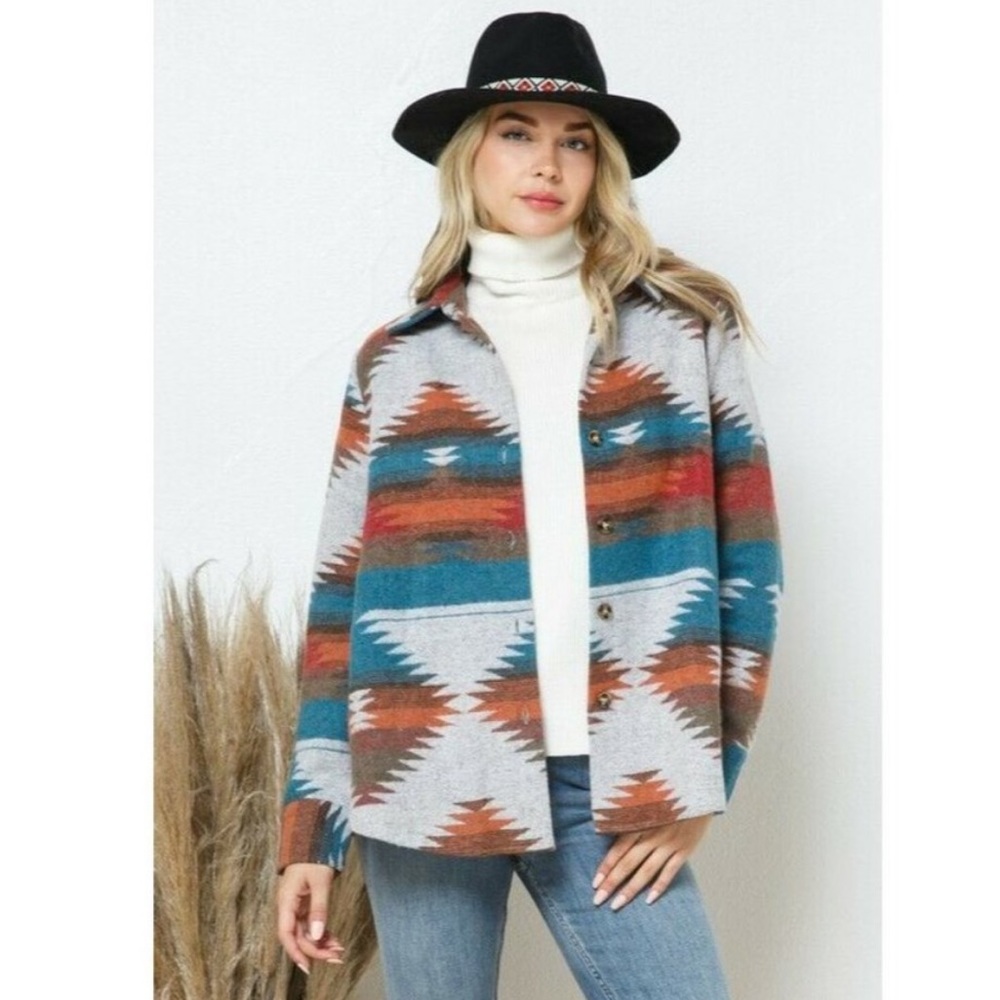 Blue B Aztec Shacket • NWOT • Size Small